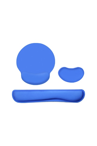 Skycity Ergonomik Klavye Bilek Destekli Mouse Pad Seti - Hafıza Köpüğü + Lastik Taban - Renk Seçenekli Mavi - 3 Parça Klavye Bilekliği + Mouse Bilekliği + Mouse Pad