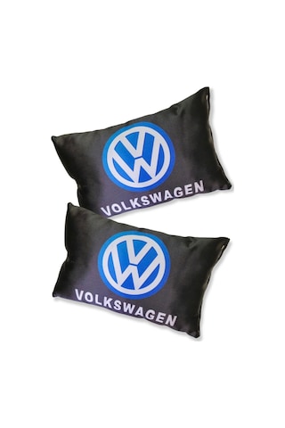 Volkswagen Dijital Baskılı Siyah Araç Boyun Yastık 2'li Set Volkswagen Mavi Oto Ayna Askısı Siyah