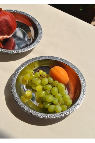 2 Adet Paslanmaz Çelik Salata Kasesi Meyve Çerez Çukur Kase-20 Cm