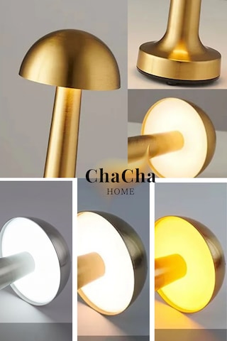 Chacha Home Mila Metal Led Masa Lambası 22x10 Cm - Mantar Başlıklı Lüks Dekoratif Abajur Ve Gece Lambası Gold