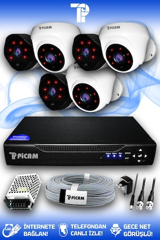 Picam 6 Kameralı Uzay 3 İç Kamera Set HDD'siz Full HD Gece Görüşlü Güvenlik Kamerası Sistemi
