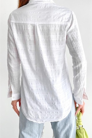 Femelle Kadın Beyaz Çift Cepli Pamuk Basic Gömlek Slim Fit Kalıp