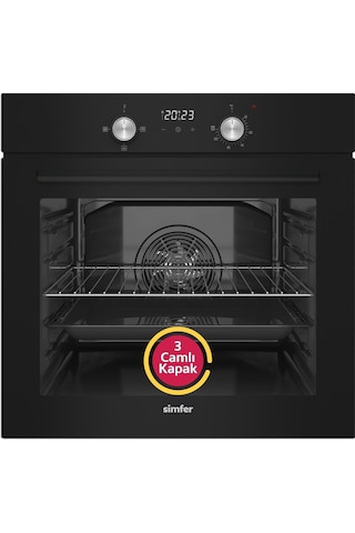 Simfer 4 Fonksiyon Trend Dijital Siyah Power Turbo Elektrikli 3'lü Ankastre Set (Fırın + Elektrikli Ocak + Davlumbaz)