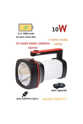 Uzun Mesafeli Ultra Güçlü El Feneri Işıldak Gk6777 Beyaz