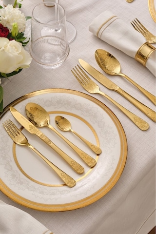 Karaca Elegance Bellatrix Gold 12 Kişilik 84 Parça Çatal Kaşık Bıçak Takımı