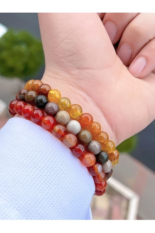 Nursaat Doğal Taş Özel Kombin Akik-aventurin-kristal Oluşumu Doğal Unisex Enerji Bilekliği Blkt.ns03 3 Adet Çok Renkli