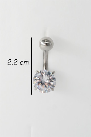 Kadın 316l Anti Alerjenik Topcuklu Oval Baget Zirkon Taşlı Göbek Piercing Gümüş