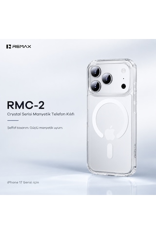 Remax Crystal Series Apple iPhone 17 Pro Max Magsafe Uyumlu Kristal Şeffaf Kılıf Darbe Emici Bayer Silikon Rmc-2