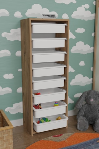 8 Sepetli Çok Amaçlı Dolap Oyuncak Dolabı - Atlantik Çam - Beyaz
