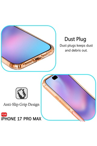 Apple Uyumlu iPhone 17 Pro Max Şeffaf Silikon Kılıf Şarj Yeri Tıpalı, Kenarları Kaymaz Şeffaf