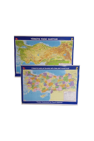 Artı Türkiye Siyasi Fiziki Haritası 70X100Cm Çift Taraflı. Askılı