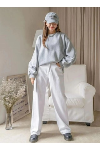 Mbb E-ticaret Kadın 3 İplik Pamuklu Oversize Yarım Fermuarlı Yakalı Basic Sweatshirt - Gri