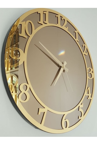 Ayna Denizi Golden Matris Bronze Model Altın Bronz Renk 50 CM Dekoratif Aynalı Duvar Saat Altın