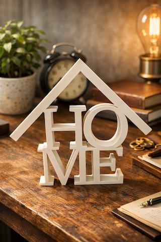 Dekoratif Home Yazılı Masaüstü Beyaz Biblo Modern Ev & Ofis Dekoru Minimal Tasarım