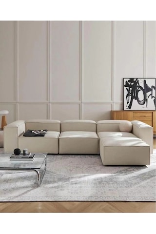 Mira Relax 4 Modül Köşe Koltuk Krem Keten Kumaş Antrasit