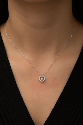 Papatya Silver Swarovski® Tektaşlı Kalp Kolye Rodyum Kaplama 925 Ayar Gümüş - SUVPS00012