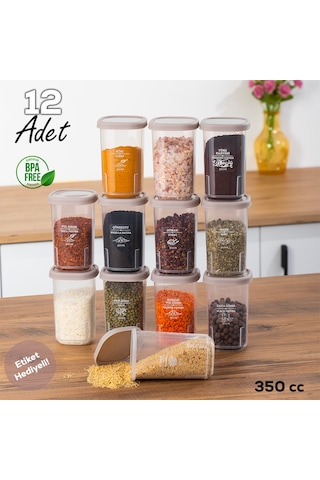 Porsima 1113 12'li Sızdırmaz Düz Kapaklı Baharatlık Seti Cappucci Cappucino