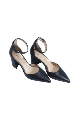 Poletto Hakiki Deri Sıyah-altın Ayakkabı Stiletto 9839 60 V2-2421 Siyah