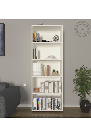 Modern 5 Raflı Kitaplık Dekoratif Kitaplık Beyaz