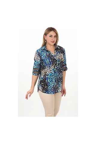 Lady Majestic %100 Viskon Büyük Beden Kadın Bluz Mavi