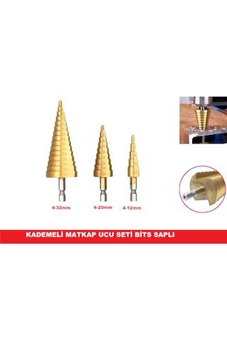Kademeli Matkap Ucu Bits Saplı Hss 3'lü Set-kozalak Uç Set