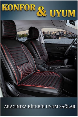 Honda City Deri Oto Koltuk Kılıfı Ön Arka Set Siyah Kırmızı Elit Model Şhn