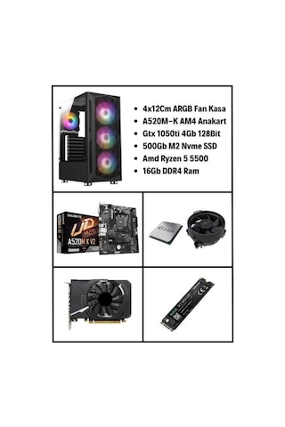 Ramtech Ecogaming V30 R5-5500 16 GB 500 GB SSD GTX1050Ti Masaüstü Oyuncu Bilgisayarı