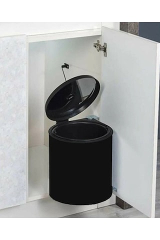 Dolap İçi Otomatik Kapak Çöp Kovası 11 Litre Mutfak Krom Çöp Kovası Siyah Siyah