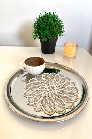 6 Adet Fransız Tarzı Modern Gold & Krem Simli Bardak Altlığı
