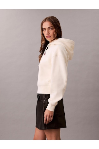 Calvin Klein Uzun Kollu Kısa Grafikli Kapüşonlu Kadın Beyaz Sweatshirt Lv047e208g-yat-12760 Beyaz
