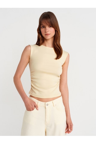Dilvin 21054 Büzgülü Basic T-shirt-açık Sarı Açık Sarı