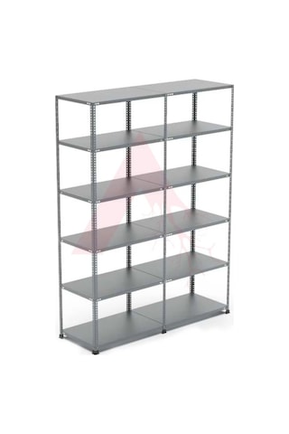 43x186x200 İkili Çelik Raf & 6 Katlı Seri Bağlantılı Depo Rafı Gri