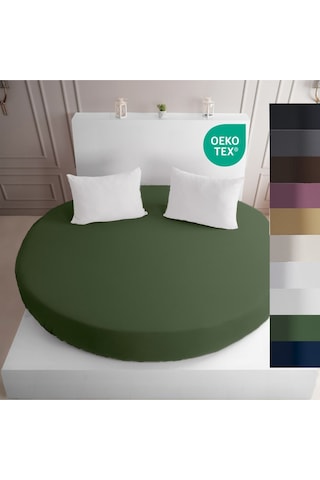 Strausshome Premium Yuvarlak Lastikli Çarşaf 220x220 - 200x200cm %100 Pamuk Oeko Tex Haki / Yeşil