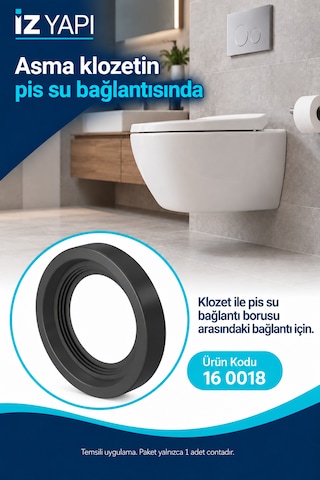 İz Yapı Asma Klozet Pis Su Boru Contası 90 Mm Tpe Kada Bağlantı Contası 1 Adet Siyah