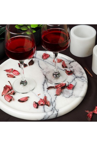 Bariere Yuvarlak Mermer Tepsi Gri-beyaz 1 Adet