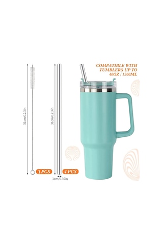 Ekstra Uzun Paslanmaz Çelik Pipet Seti 3 Parça Eğri + Düz + Fırça