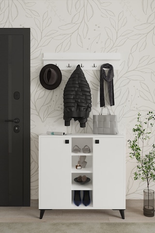 Akasya 2 Kapaklı Ayakkabılık, Vestiyer, Portmanto, Askılık, 90 Cm, Beyaz Beyaz