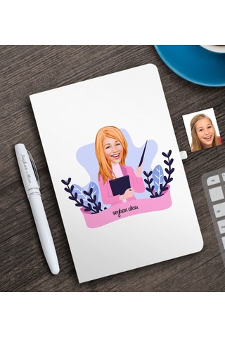 Bitmeyenkartus Kişiye Özel Bayan Sınıf Öğretmeni Karikatürlü Beyaz Defter Ve Kal 449496904