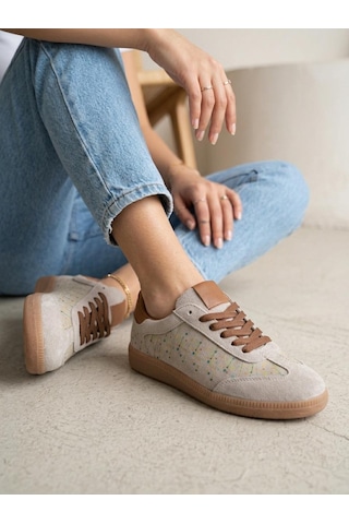 Venüs 2609922k Kadın Hakiki Deri Süet Desenli Sneaker Ayakkabı Taş
