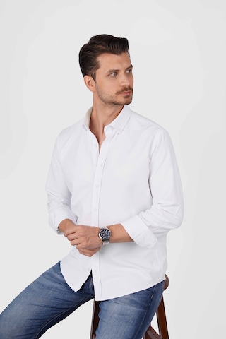 Beyaz Yaka Düğmeli Premium Şamre Slimfit Erkek Gömlek Beyaz