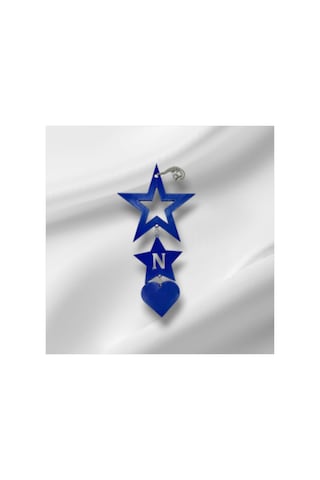 Lovestar Koleksiyonu Harfli Yıldız & Kalp Araba Dikiz Ayna Süsü Mavi Kişiye Özel Araç İçi Aksesuar