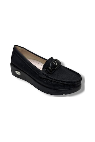C-shoes Sl420-26 Baskı Kot Deri V Toka Comfort Kadın Ayakkabı Siyah