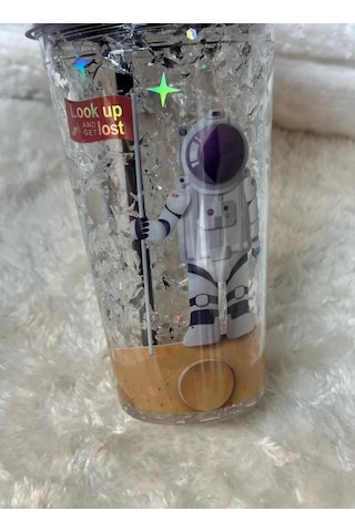 Pipetli Bardak Matara Sevimli Suluk 450 Ml Çift Astronot Figürlü Gri