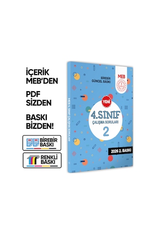 2026 MEB İlkokul 4.Sınıf Çalışma Soruları 2 Tüm Dersler Kazanım Pekiştirme Kitabı BASKI ÜCRETİ