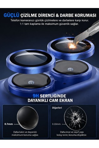 Apple iPhone Uyumlu 14 Pro / 14 Promax Altın Metal Kamera Lens Koruyucu Safir Cam Ultra Net Hd