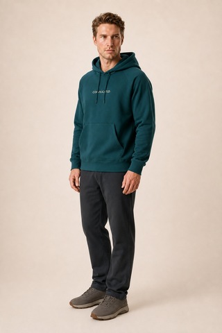 Redline Kitell Yeni Sezon Erkek Regular Fit Pamuklu Kapüşonlu Sweatshirt Nefti Yeşil