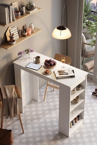 Yurudesign Style Bar Masası Mutfak Yemek Masası Beyaz St1-W