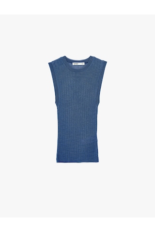 Koton Bisiklet Yaka Kolsuz Triko Bluz Mavi 6sak30023ht