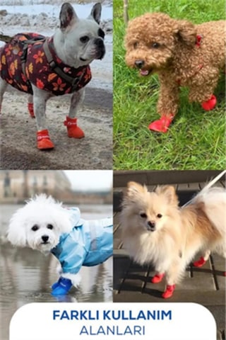 Kedi Ve Köpek Pati Ayakkabısı Silikon Kaymaz Tabanlı, Cırt Cırtlı, Çok Renkli & Farklı Beden Seçen