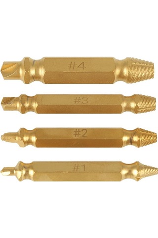 Tangshopping 4 Adet Çift Taraflı Hasarlı Vida Çıkarıcı Saplama Cıvata Sökücü Alet Seti Kolay Çıkış Titanyum Kaplama